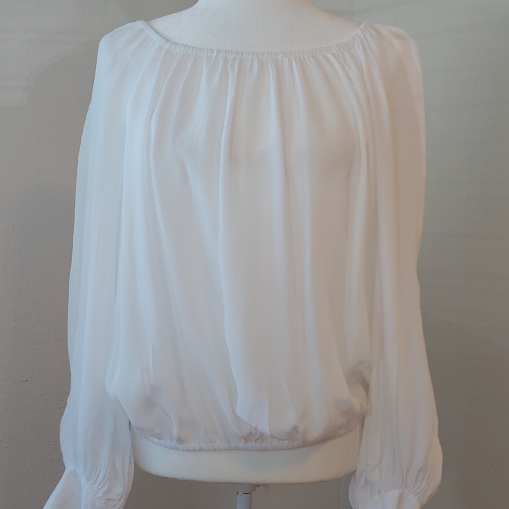 J.Crew Collection Sheer Gathered Women's Top in White size Large